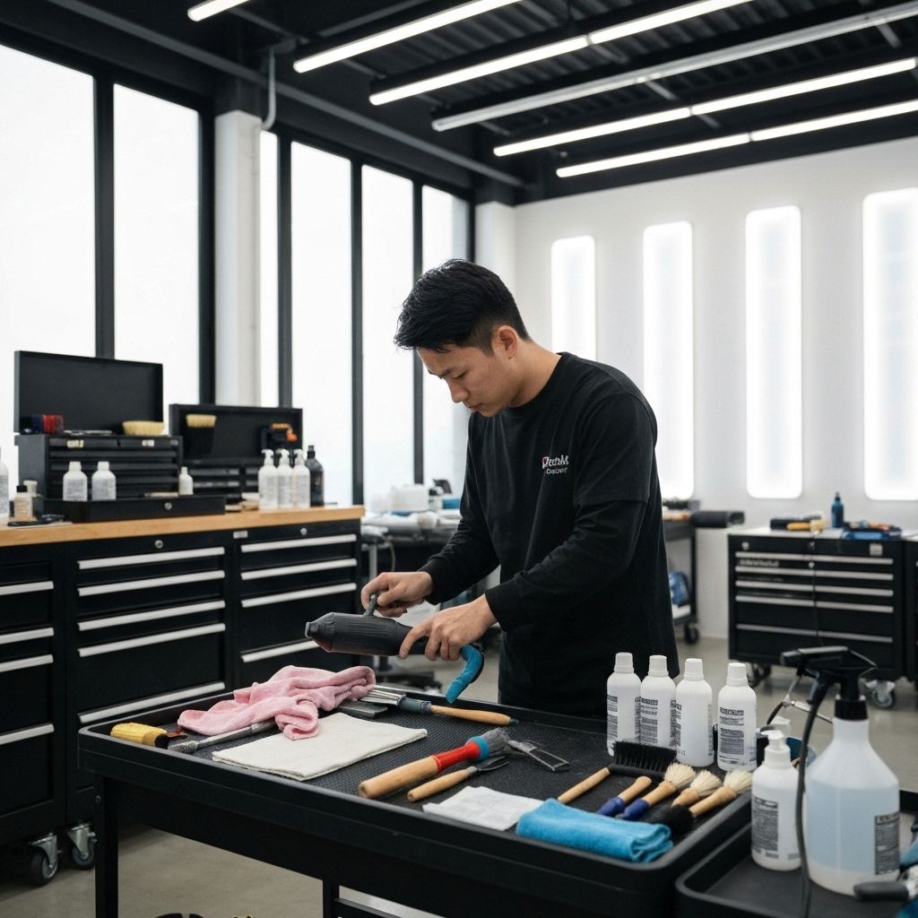Detailing studio workspace and tools